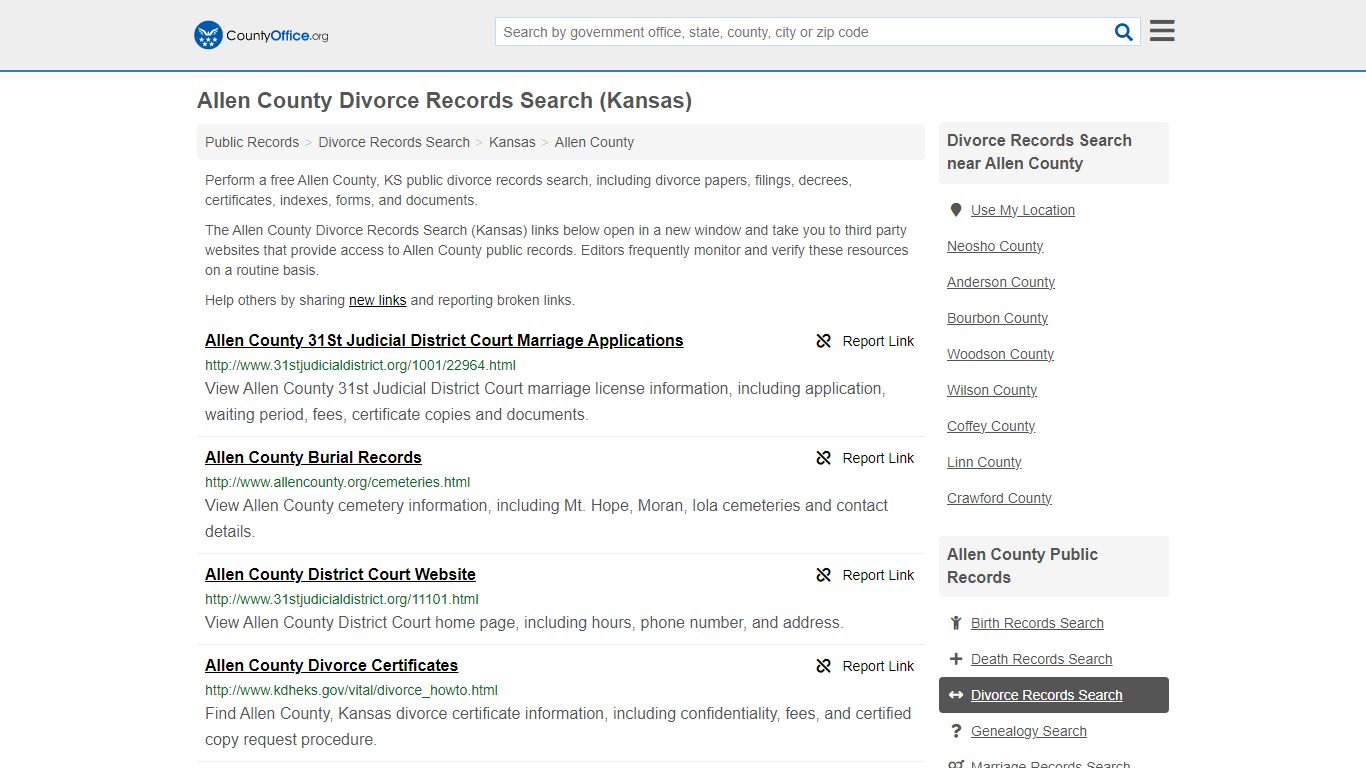 Allen County Divorce Records Search (Kansas) - County Office